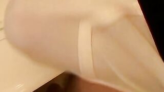 Homo rubs his cock and cums without taking his undies off