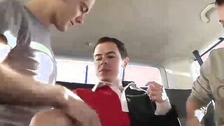 British twinks having a wild hardcore orgy in the van