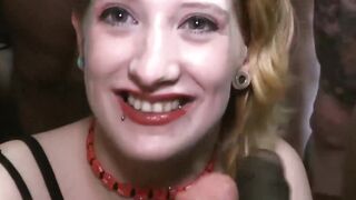MILF deepthroats big interracial cocks with bukkake babes