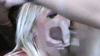 Natural tits Porscher Wells blowing throbbing cocks at party