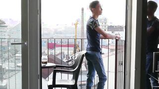 Young gay mounted on throbbing dick for rough barebacking
