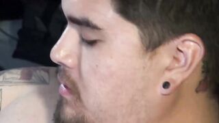 Horny amateur guy wanking his cock and couch fucking