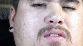 Horny amateur guy wanking his cock and couch fucking