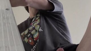Amateur jock tugging and stroking until he jizzes hard