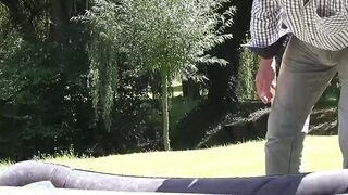 Beauty rides seniors cock on a pretty summer day