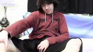 Skinny straightie unleashes his hairy cock and cums