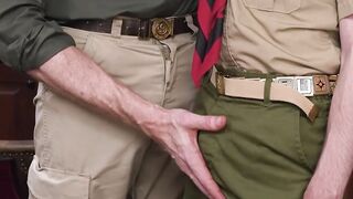 Scout Leader Wolf bangs cute Nathan at his office table