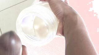 Cute black guy plays with his big black cock and fleshlight