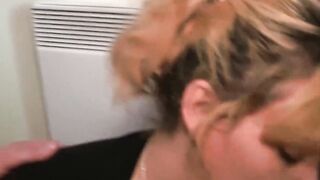 Kinky blonde MILF sucks random big cocks in group orgy