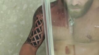 Muscular hunk bent over in the shower and rawpounded deep