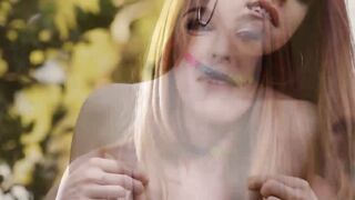 Redhead drooling to gag and suck a cock down in her throat