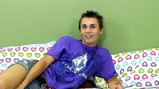 Sexy twink Jacobey London jerking his cock after interview