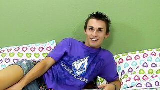 Sexy twink Jacobey London jerking his cock after interview