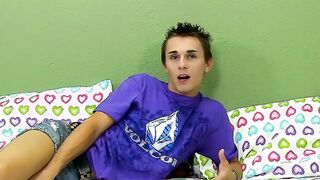 Sexy twink Jacobey London jerking his cock after interview