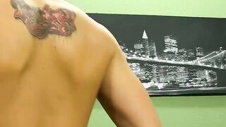 Sexy twink Jacobey London jerking his cock after interview