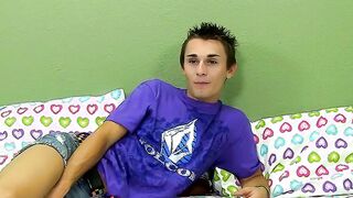 Sexy twink Jacobey London jerking his cock after interview