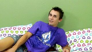 Sexy twink Jacobey London jerking his cock after interview
