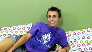 Sexy twink Jacobey London jerking his cock after interview