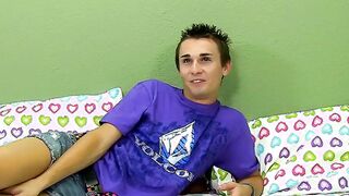 Sexy twink Jacobey London jerking his cock after interview