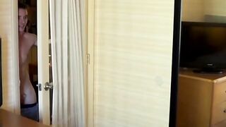 Smooth twink ass drilled bareback in hot spitroast threesome