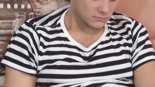 Flexible young gay sucks his toes before jerking off solo
