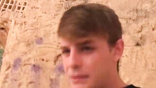 Amateur twink orally pleasures his horny friends outdoor