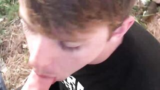 Amateur twink orally pleasures his horny friends outdoor