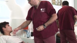 Chubby doctor daddy sits on raw twink cock and rides it hard