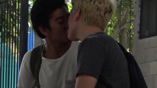 Young Latino sprays cum while riding big bare cock