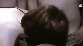 Bukkake party with red haired Porscher Wells and mature babe