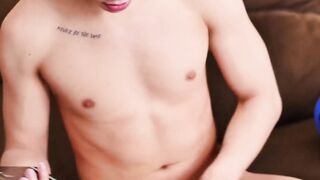 Platinum haired young guy Daniel Hausser masturbating solo