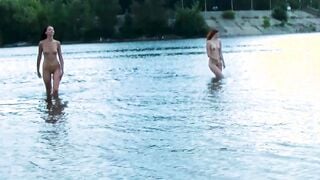 Preatty young nudist chicks have fun at the beach