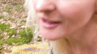 German blonde chubby old MILF with natural jugs banged public inside forest