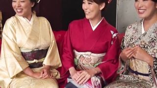 Reiko Kobayakawa and Akari Asagiri plus friend kimono sex party