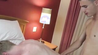 Blond twink sucks off his friend before being pounded