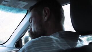 Bearded stepdad bare fucks his cute stepson on the backseat