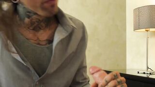 Sexy stockings tranny Aspen Brooks ass drilled by inked stud