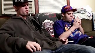 Sexy twinks Drac and Nolan jerking off while smoking cigars