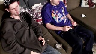Sexy twinks Drac and Nolan jerking off while smoking cigars