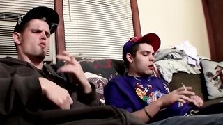 Sexy twinks Drac and Nolan jerking off while smoking cigars