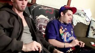 Sexy twinks Drac and Nolan jerking off while smoking cigars