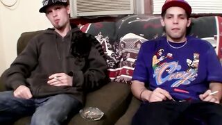 Sexy twinks Drac and Nolan jerking off while smoking cigars