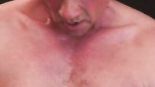 Mature gay shoots a big load while jerking off furiously