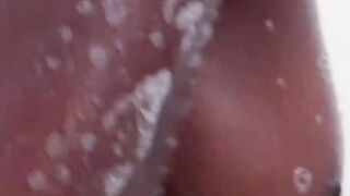 Nude ebony babe shows her slim gorgeous body under shower 4K