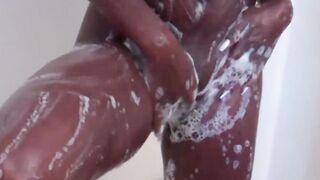 Nude ebony babe shows her slim gorgeous body under shower 4K