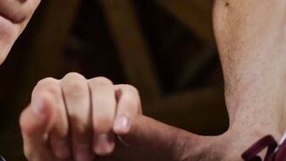 Muscular jock fucks hard after a wrestling match in attic