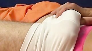Smooth pantie lover rubbing his hard young cock