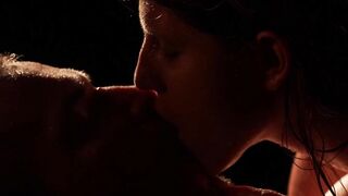Wet babe spitroast fucking two big cocks in the dark