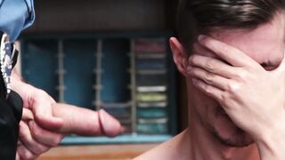 Tight twink jerks off while his tight ass is pounded by stud