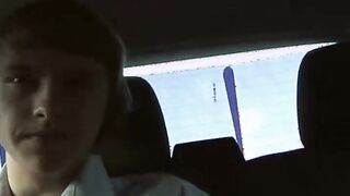 Cute amateur twink Lewis sucking a huge cock on a back seat